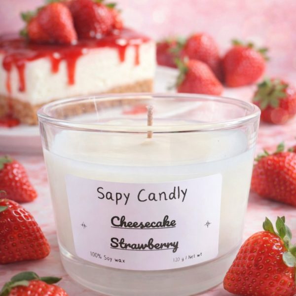 cheesecake strawberry 🍓 Φυτικό αρωματικό κερί σόγιας 120 g